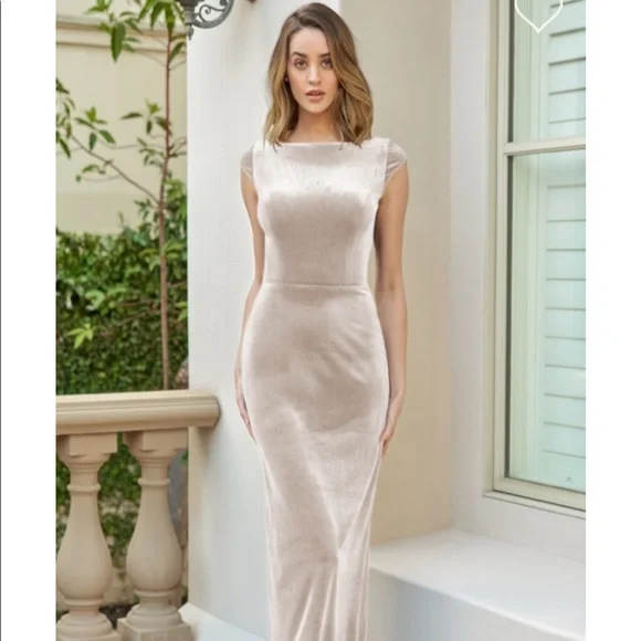 Jasmine Dresses | Sophisticated Stretch Velvet Gown W/ Mini Sleeves & Diamond Back By Jasmine B2 | Color: Cream/Tan | Size: 8 | A_Margo's Closet Jasmine Dresses | Sophisticated Stretch Velvet Gown W/ Mini Sleeves & Diamond Back By Jasmine B2 | Color: Cream/Tan | Size: 8 | A_Margo's Closet